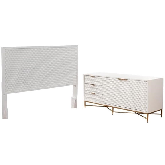 Home Square 2-Piece Set with King Headboard and 64" Wide TV Console in White