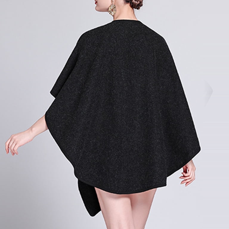 RYRJJ Women's Elegant Shawl Wraps Warm Poncho Cape Coat Soft Comfy Open  Front Cloak Cardigan Shawls for Fall Winter(Black,Free Size)