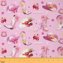 Homewish Cowboy Cowgirl Boots 01, Kawaii Pink Ribbon Hats Room Decor Fabric by the Yard, Teens Girls Kids Sewing Fabric, Microfiber Bedroom Decor