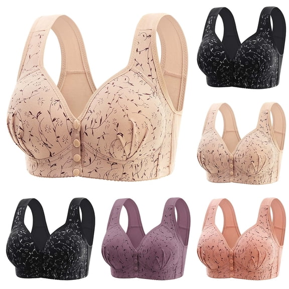 Paiwinds Women's Printed Front Closure Wireless Bra - Plus Size Comfortable Side Smoothing No Underwire Bra for Everyday Wear, Multiple Colors, Sizes S-3XL