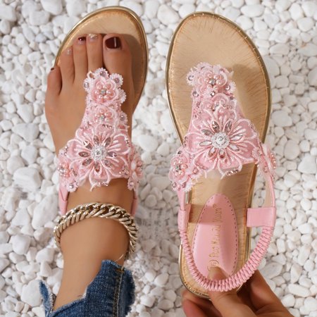 

2024 Latest Hot Effortlessly Chic Women s Flower-Adorned Sandals - Comfy Elastic Summer Footwear for Casual Beach Days and Versatile Outdoor Activities