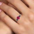 thumbnail image 4 of Gem Stone King 10K White Gold Red Ruby and Blue Diamond 3-Stone Ring for Women | 1.20 Cttw | Round 6MM | Gemstone July Birthstone | Size 6, 4 of 6