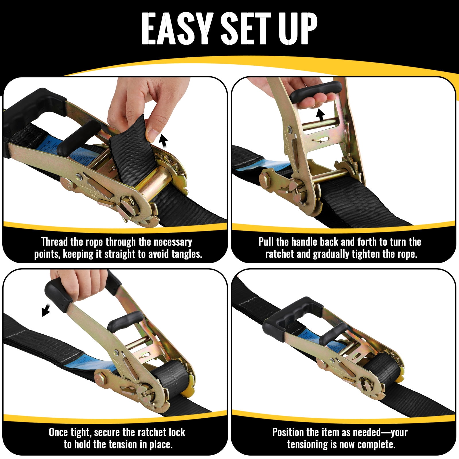 TLGREEN 4 Pack Wheel Straps + Axle Straps Kit for Trailers – 2” x 10’ Ratchet Straps with J Hooks & 36” Axle Straps, 10,000LB Break Strength, Non-Scratch Protection for Truck, SUV, ATV, UTV,Black
