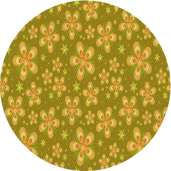 Ahgly Company Machine Washable Indoor Round Transitional Golden Brown Yellow Area Rugs, 5' Round