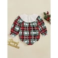 thumbnail image 4 of ZINTAOZT Newborn Baby Girls Christmas Clothes Plaid Bubble Romper Long Sleeve Smocked Jumpsuit One Piece Bodysuit Outfit, 4 of 8