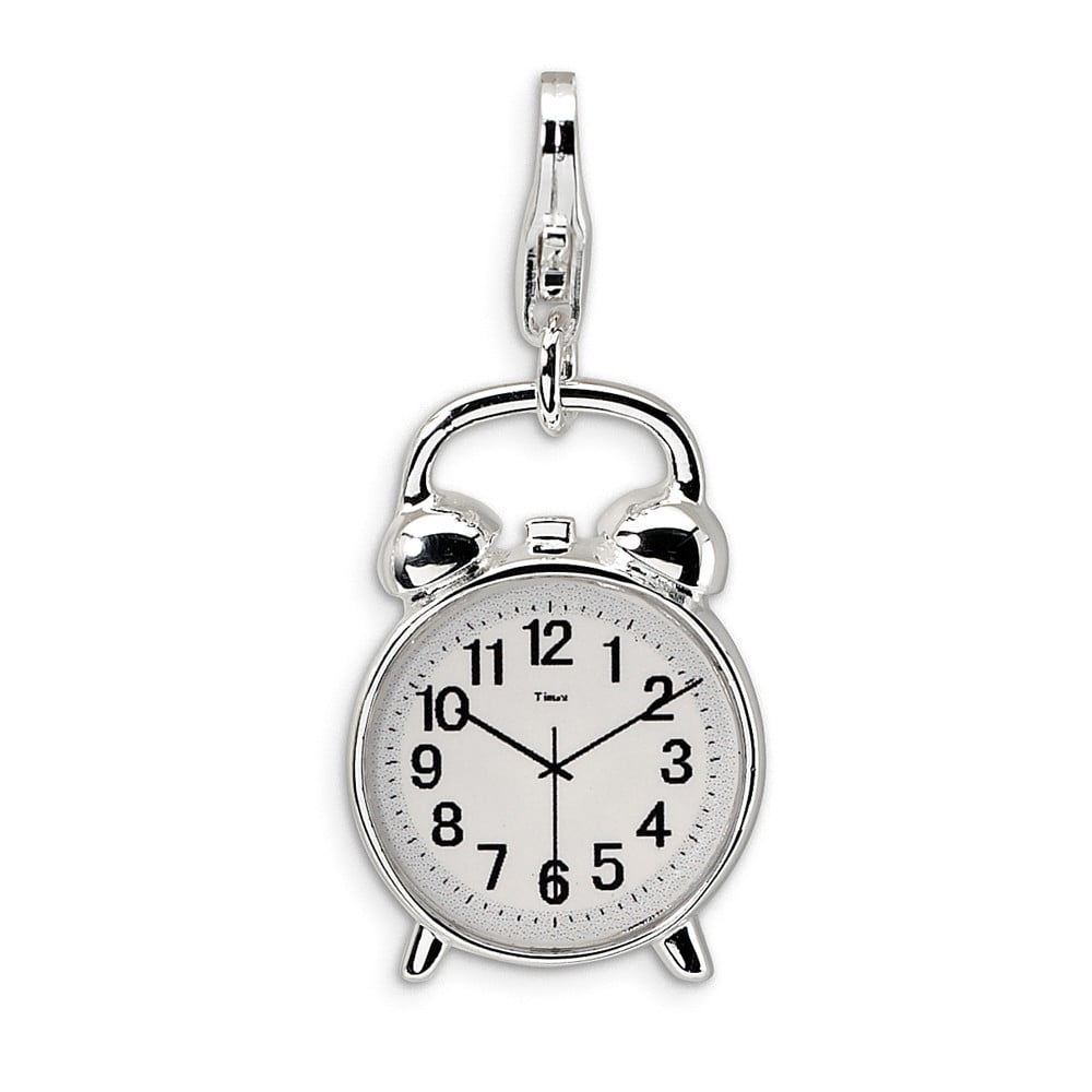 Solid 925 Sterling Silver 3D Alarm Clock with Lobster Clasp Pendant