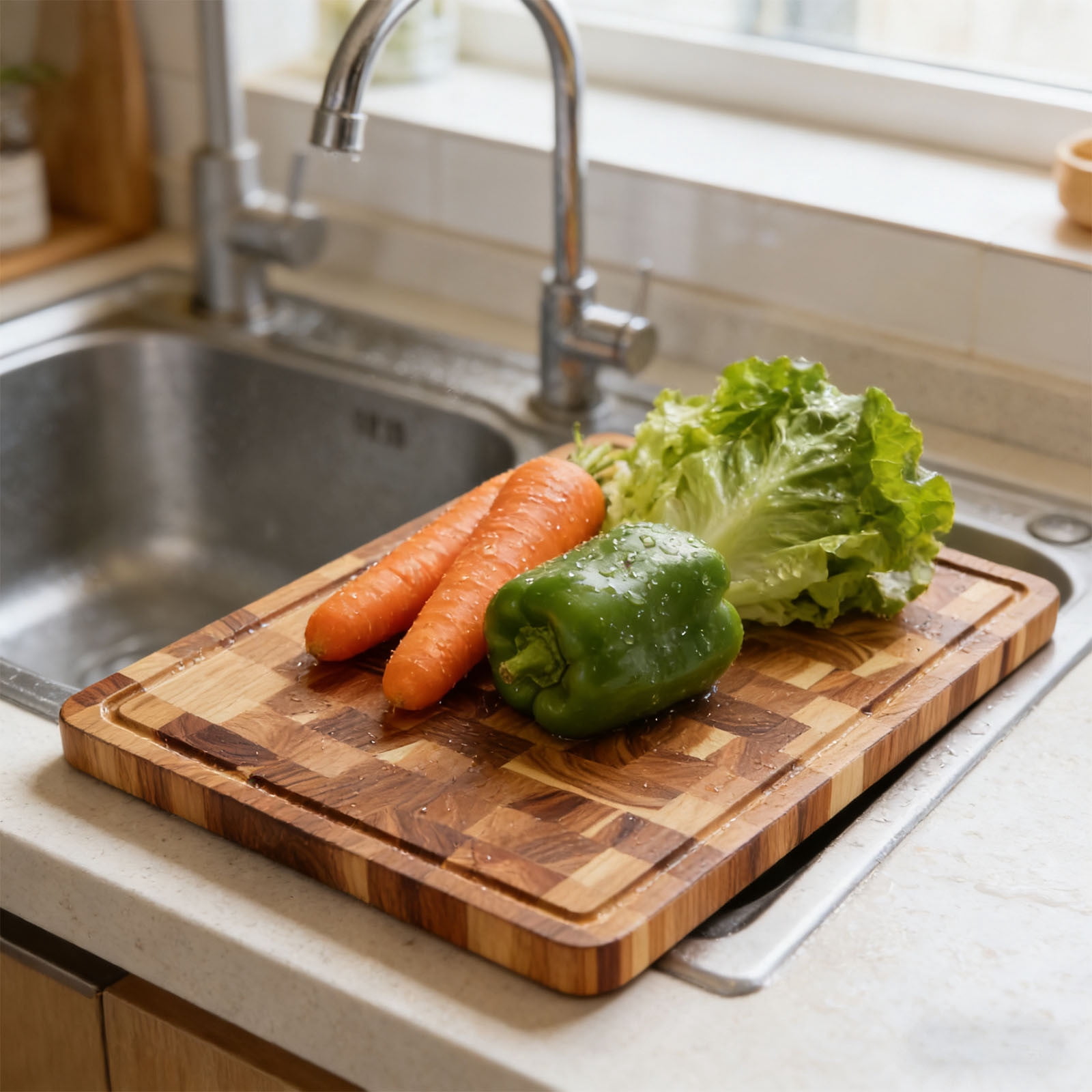 BUTOMKY Cutting Boards for Kitchen,Checkered Crack-Proof Solid Wood Chopping Block,Food-Grade Butcher Block for Kitchen Prep & Serving 7.87"x11.8"x0.78"