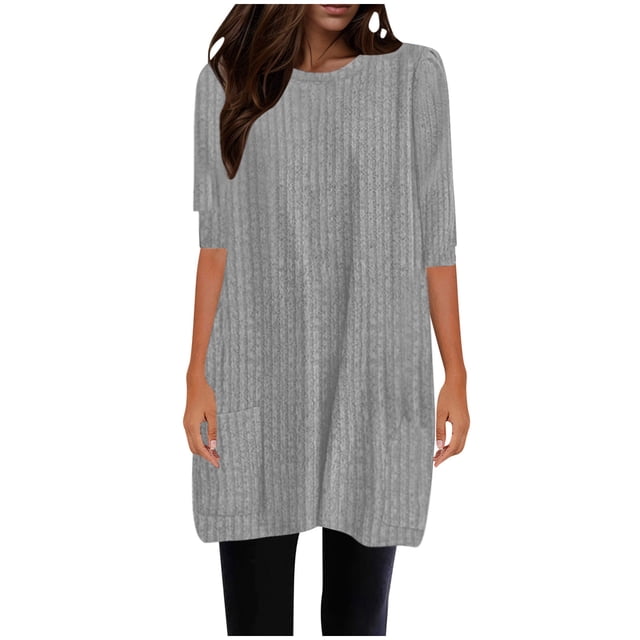 Liquidation sous 5!Sevevn Rabais à Manches Cinq Quarts pour Femmes, Gris S