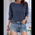 thumbnail image 3 of Blusa Informal con Cuello Redondo y Mangas para Mujer, Ligera, Azul Oscuro, XXL, 3 of 7