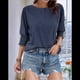 thumbnail image 3 of Blusa Informal con Cuello Redondo y Mangas para Mujer, Ligera, Azul Oscuro, XXL, 3 of 7