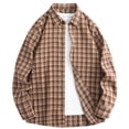 thumbnail image 2 of Uaswgudfs Men's Vintage Plaid Button - Down Flannel Shirt Long Sleeve Oversized Casual Loose Fit for Autumn Winter Warmth Brown XL, 2 of 9