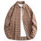 thumbnail image 1 of Mens Casual Manga Corta Botón Abajo Camisas Vintage Comprobar Collar de Solapa Manga Larga Moda Superior, Blusa Elegante, 1 of 9