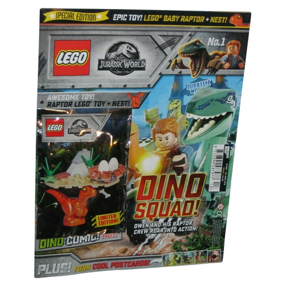 Jurassic Park World LEGO Dino Squad Magazine Book Issue 1 w/ Raptor Toy MiniFigure   Nest Pack