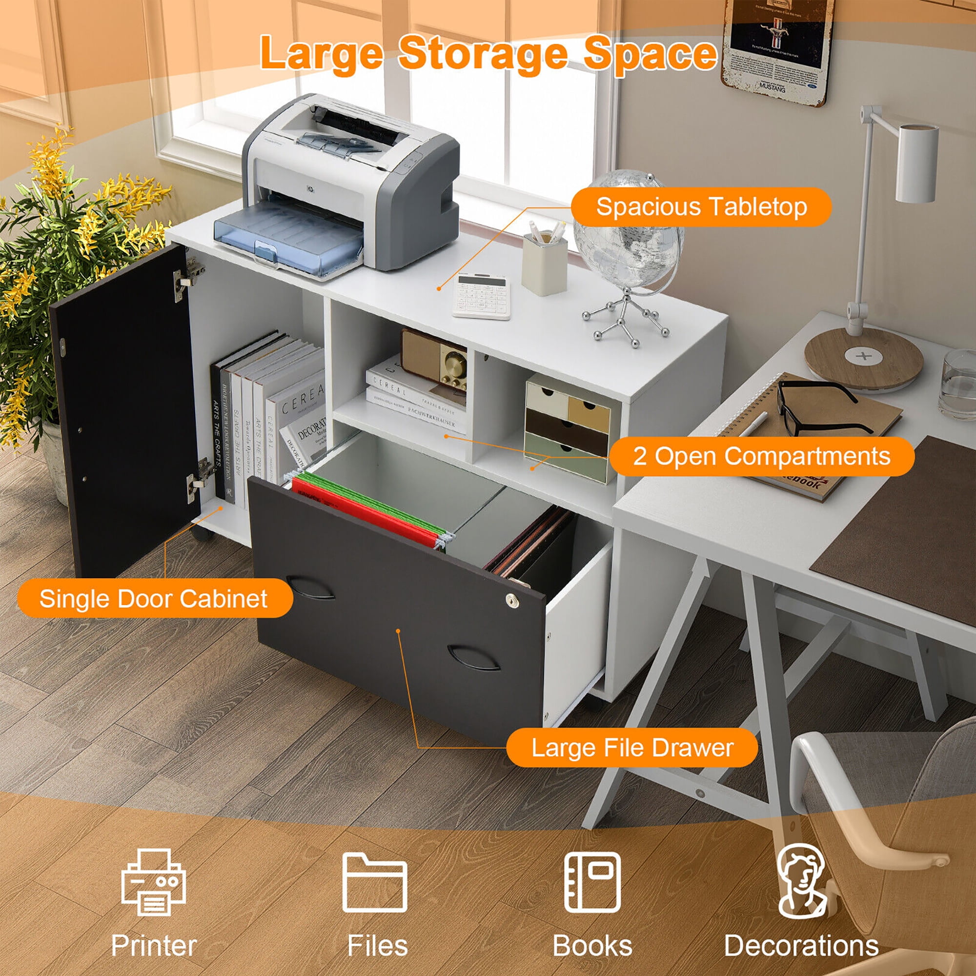 Gymax Mobile File Cabinet Lockable Lateral Filing Shelves for Letter / Legal / A4 Size