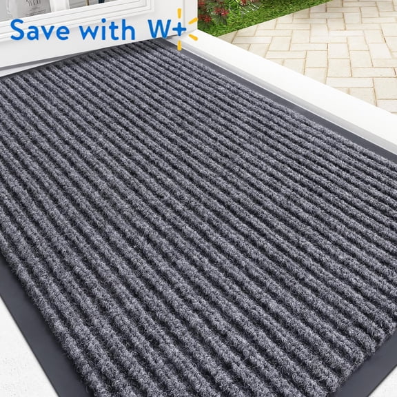 Yileqi Front Door Mat Indoor Outdoor Entrance, Waterproof Heavy Duty Doormat, Fade Resistant, Low Profile, Easy Clean Patio Porch Welcome Floor Mats for Entry, 30”x18”, Grey