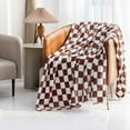 thumbnail image 5 of Throw Blankets Flannel Blanket with Checkerboard Plaid Pattern Soft Throw Blanket for Couch, Bed, Sofa Luxurious Warm and Cozy for All Seasons (Coffee, 50"x60"), 5 of 8