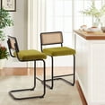 thumbnail image 6 of 30" Bar Stools, Set of 2, Rattan Bar Height Velvet Armless Bar Stools Modern Bar Chairs with Cane Back for Home Office Kitchen Island, 6 of 6