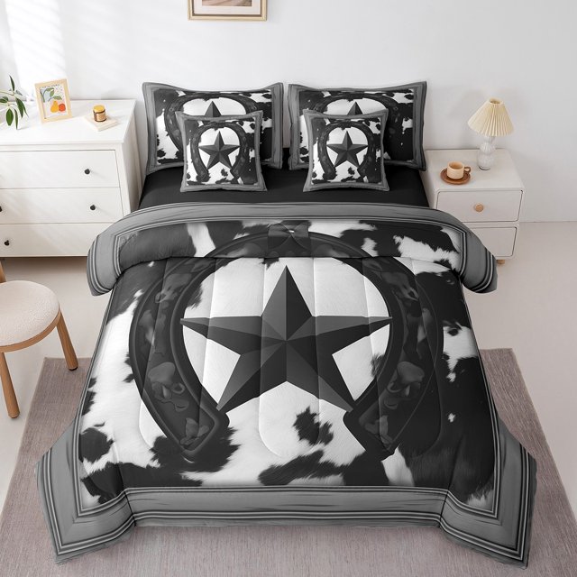 YST Black Western Texas Star 7-Piece Comforter Set, Twin Size