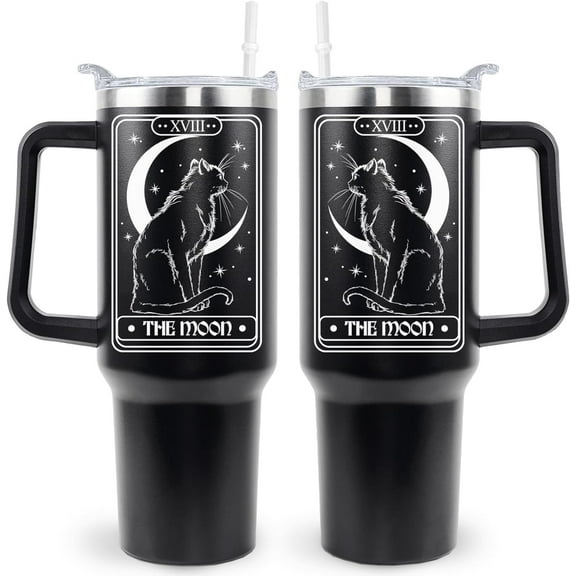 Goth Gifts Goth Tumbler Halloween Tumbler 40 Oz Black Cat Gifts Cup For Women Men the Moon Tarot Travel Mug with Handle Lid and Straw