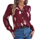 thumbnail image 3 of Blusa de Larga para Mujer, Informal, Elegante, con Estampado de Solapa, Corte Holgado, para Oficina. Vino Tinto M, 3 of 10