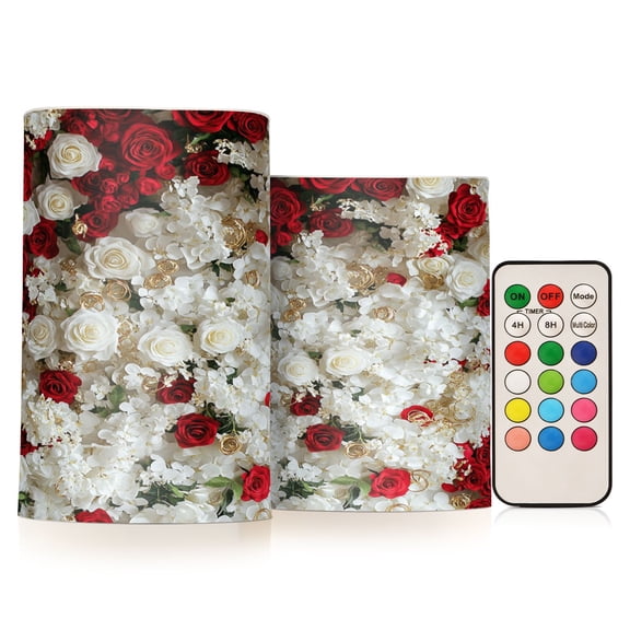 BZSMCE Flameless Candles LED Lights White and Red Rose Layout Creativity Battery Candles