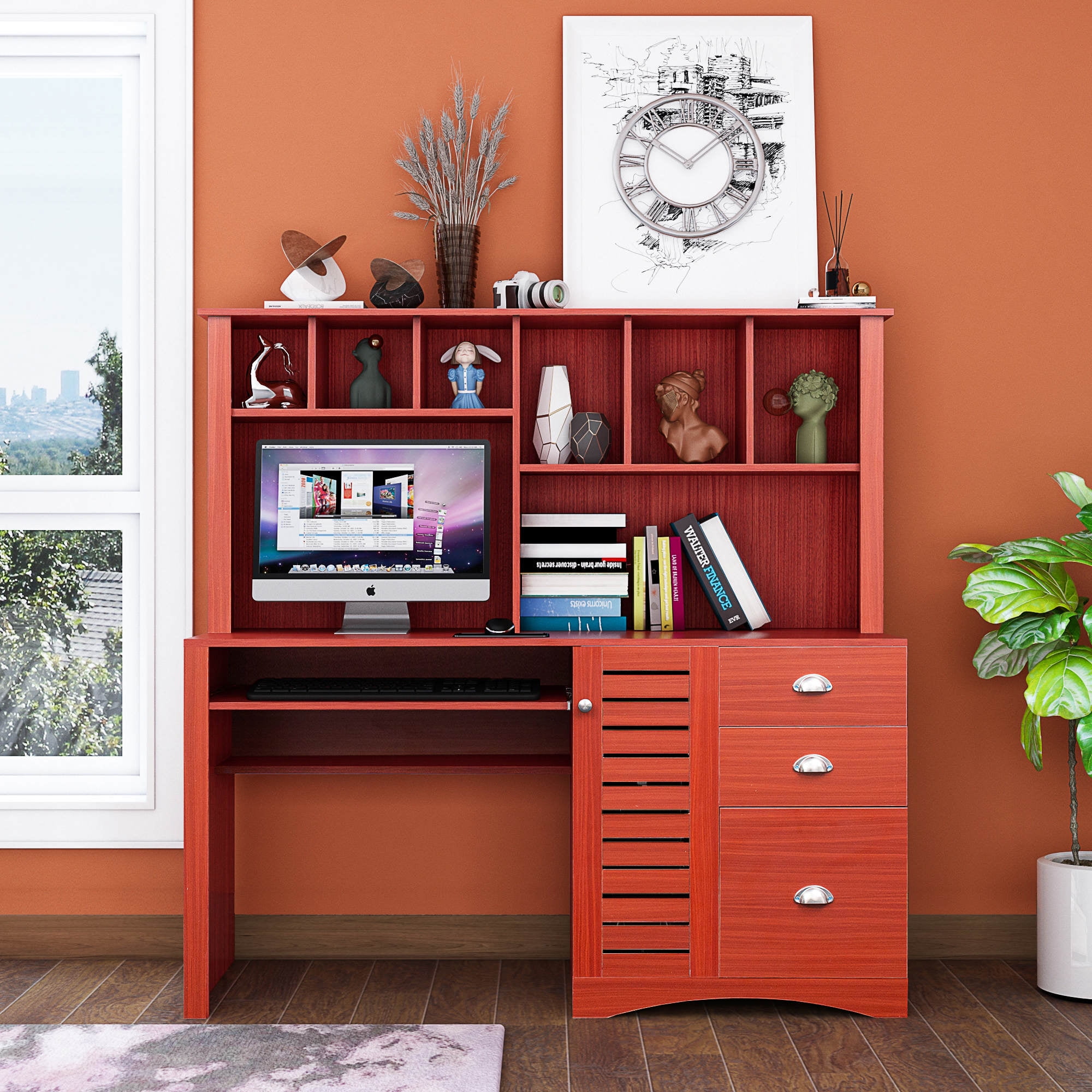 Teak and Sycamore Compact Home Office Desk and Storage