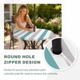 thumbnail image 4 of Round Outdoor Tablecloth with Umbrella Hole and Zipper, Turquoise Striped Tablecloth with Elastic Waterproof, Geometric Vertical Grey Stripes White Patio Table Covers for 45" - 54" Pool Tables, 4 of 9