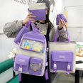 thumbnail image 3 of Mochila escolar de gran capacidad para estudiantes, mochila de lona de cuatro piezas de Harajuku, mochila ligera para estudiantes de secundaria y campus, 3 of 5