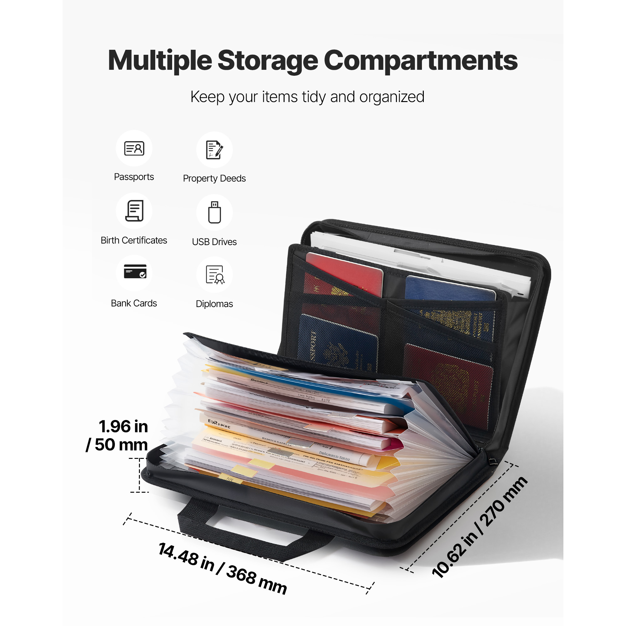 KFFKFF Fireproof Document Bag, 1832 ℉ Heat-Resistant and Waterproof Storage Organizer, Portable Multi-Layer File Holder for Home, Office, Travel, Passports, and Important Documents