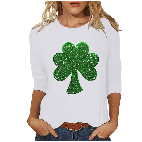 St. Patrick's Day Sweatshirt For Women Shamrock Clover Printed St Patty's Day Outfits Casual Loose Long Sleeve Tops