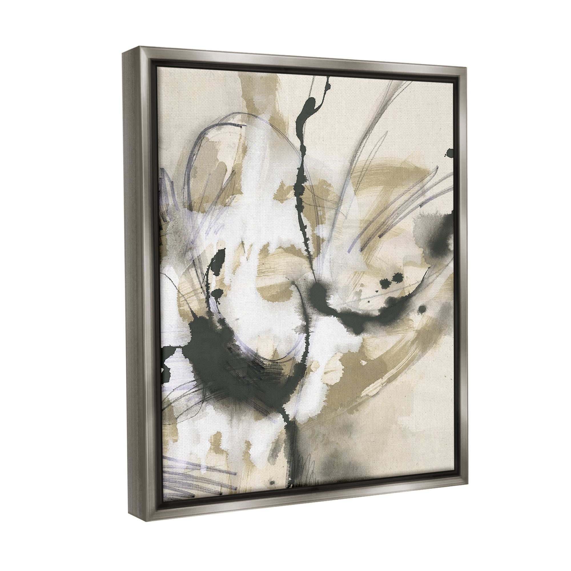 Stupell Industries Fluid Black & Beige Abstract Abstract Painting Gray Floater Framed Canvas Art Print Wall Art, 17 x 21