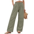 thumbnail image 2 of WHLBF UTTOASFAY Pants for Women Drawstring Waist Pocket Solid Color Knee Crease Beach Straight Exercise Long Sweatpants Army Green XXL, 2 of 9