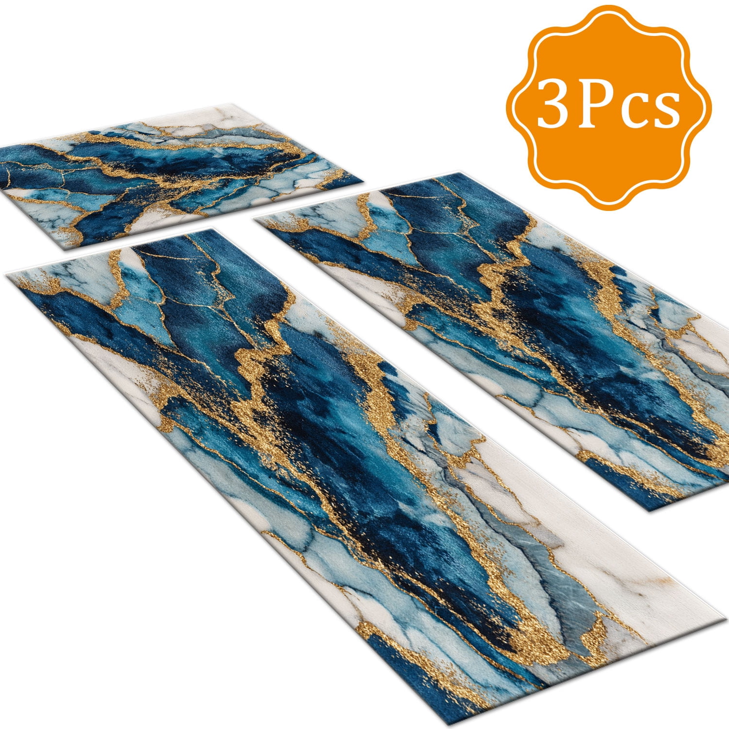 3-Piece Farmhouse Striped Kitchen Rug Set Anti-Slip Backing, Machine Washable Distressed Floor Mats for Kitchen Hallway Bathroom Laundry Room Christmas Decor
