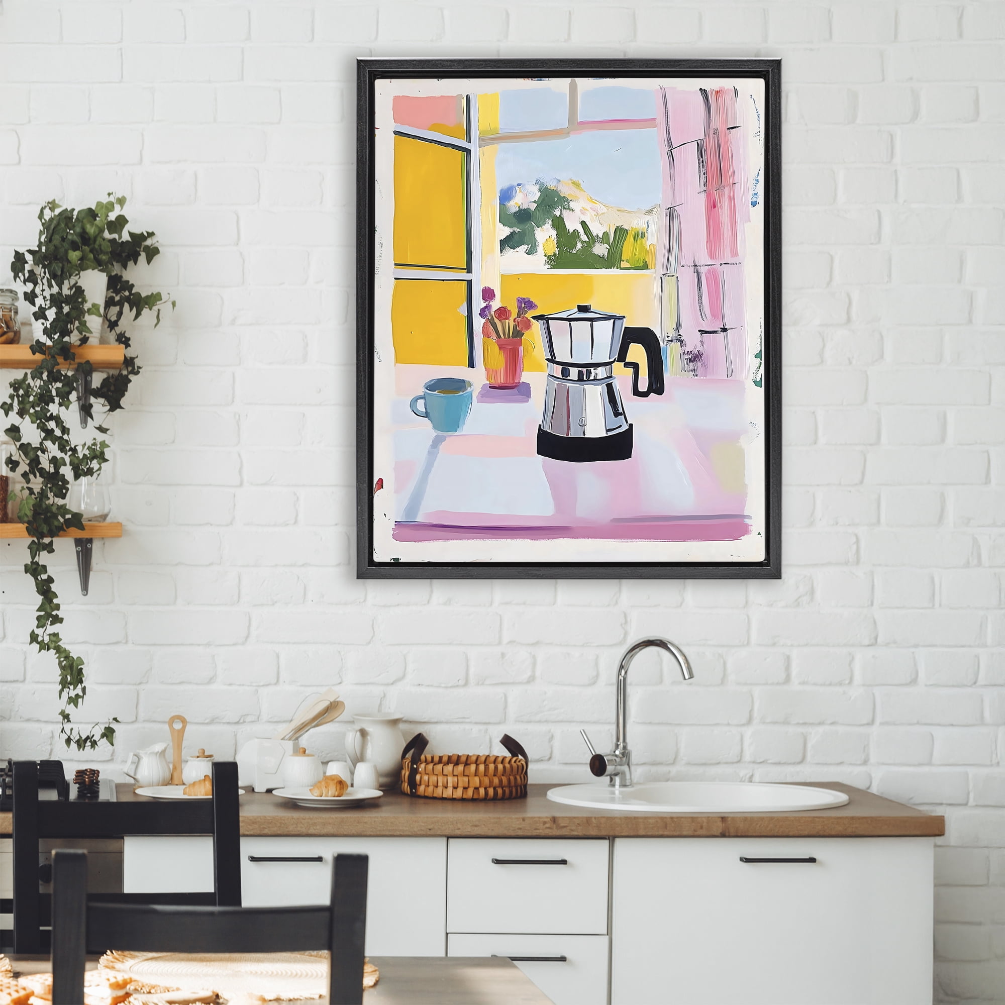 Stupell Industries Italian Moka Pot Kitchen Black Framed Floater Canvas Wall Art, design by The Prints Vibe