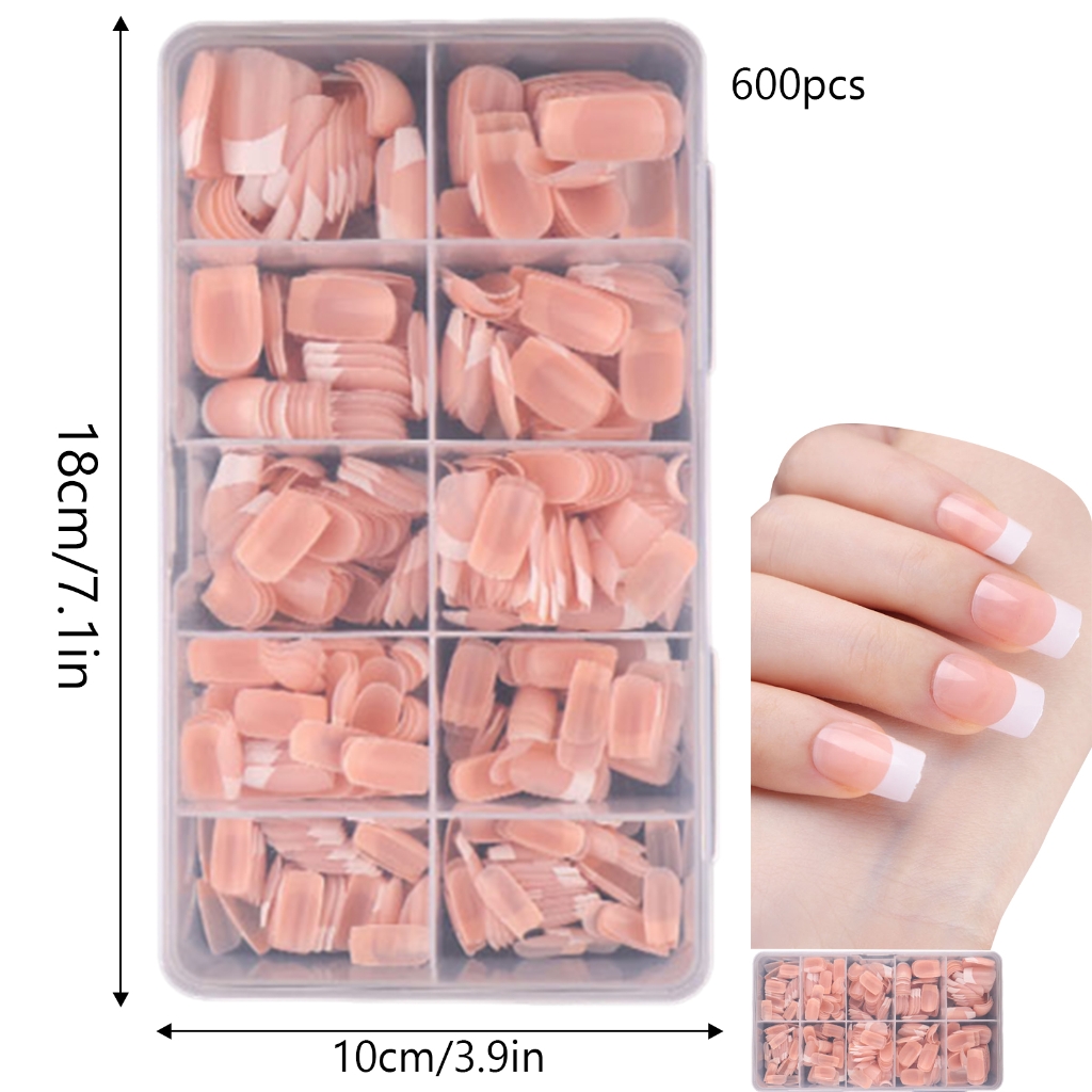 600x Press On Nail Almond False Nails French Tip False Nails Ballerinas Nails