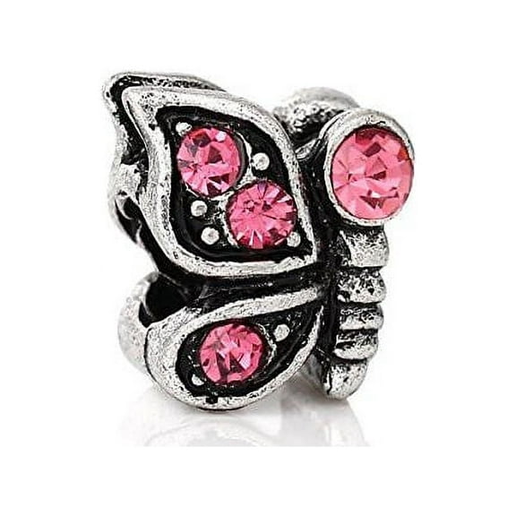 Pink Rhinestone Butterfly Charm Bead for Snake Chain Charms Bracelet