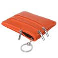 thumbnail image 5 of Monedero de piel auténtica para mujer, minimonedero con llavero, color naranja, 5 of 5