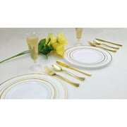 Exquisite 200 Ct. Rose Gold Line - Wedding Kit Disposable Plastic Plates and Cutlery Set - Service for 40