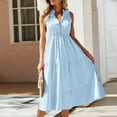 thumbnail image 5 of Dress For Womens Summer Sleeveless Collar Striped V Neck Flowy Casual Midi Dress, 5 of 7