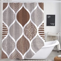 Tan and Grey Shower Curtain, Brown Retro Bohemian Geometric Fabric Shower Curtains Set for Bathroom Decorative, Boho Modern Paisley Restroom Decor Accessories with Hooks 72X72 Inch