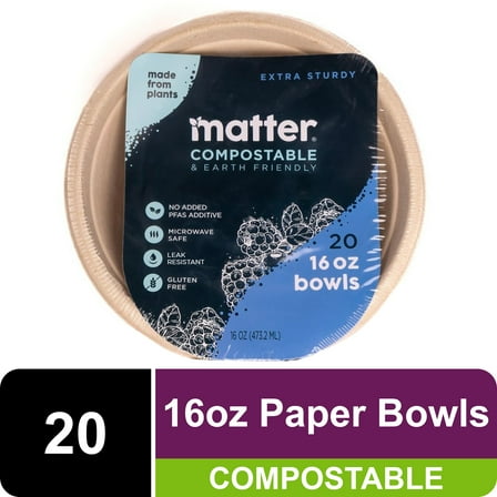 Matter Compostable Plant-Based Fiber Bowls, 16oz, 20 Count