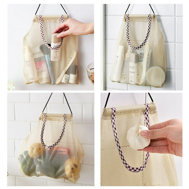 3Pcs Fruit Hanging Mesh Storage Bags for Potatoes Onions Vegetables Reusable Net Storage Tote Bags