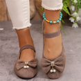 thumbnail image 3 of Willtoo Women Bow Pearl Mary Jane Flats Elastic Ankle Strap Round Toe Faux Suede Ballet Flat Shoes Comfort Slip On Dress Shoes for Daily Wedding Casual Wear, 3 of 4