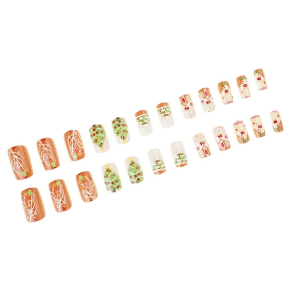 24 Pieces Christmas Press on Nails Holiday Themed False Nails with Tree House and Snowflake Designs for Celebrations