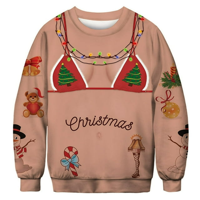 Chandail de Noël Chemise Drôle à Manches Longues Sweat-Shirt Col Rond Pull
