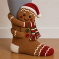 thumbnail image 2 of 3D Hugging Christmas Socks, Cute Knit Holiday Socks, Soft Stretchy Adult Winter Socks, Cozy Hand Crocheted Novelty Socks for Holiday Party Home Wear, 2 of 8