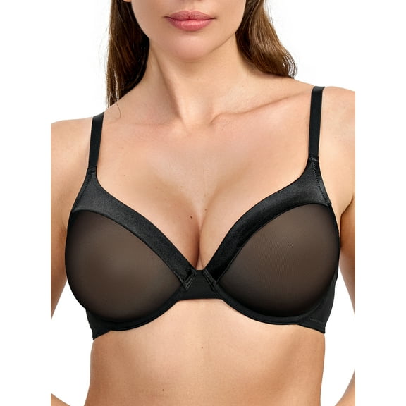 Deyllo Women Push Up Lace Bras Unlined Underwire Support Bras Non-Padded Breathbale Comfort Black Bras Clothes Size 38DD