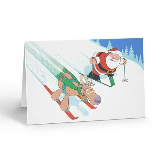 Stonehouse Collection Funny Skiing Reindeer Christmas Cards, Pack of 12, A6 Size 6.25 x 4.5 inches, with Envelopes (Standard)