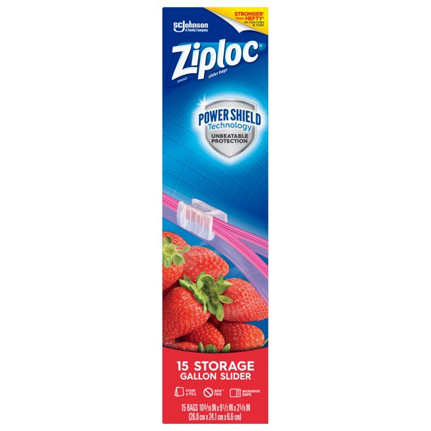 Ziploc Brand Slider Storage Gallon Bags with Power Shield Technology