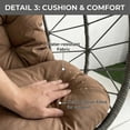 thumbnail image 6 of Aukfa XL 2-Person Double Egg Swing Chair with Stand, Heavy Duty Outdoor Wicker Hanging Chair with Cushions & Headrest, Brown, 6 of 7